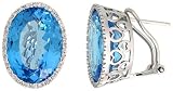 14k White Gold Large Stone French Clip Earrings, w/ 0.33 Carat Brilliant Cut Diamonds & 19.00 Carats 16x12mm Oval Cut Blue Topaz Stone, 3/4″ tall thumbnail