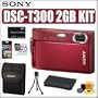 Sony Cybershot DSCT300 10.1MP Digital Camera Red + 2GB Accessory Outfit - Sony ASONDSCT300RK1
