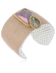 Annie Hammer Jewelry Titanium Coated Druzy and Rutilated Quart Leather Cuff Bracelet, 6.25"