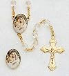 Crystal Rosary - Madonna of the Lilies - 7mm Crystal Beads - 21in. Chain - Center Piece with Matching Lapel Pin - Gift Box Included - IMPORTED FROM ITALY