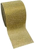 Gold Diamond Rhinestone Mesh Ribbon, Wedding Ribbon, Diaper Cake Ribbon, 4.75" x 10 Yards, 24 Row, 1 Roll