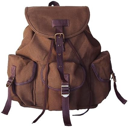 Military Style Backpack Canvas Day Pack Brown Unisex Backpack