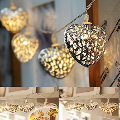 New 10LED Filigree Metal Heart Battery Operated Bedroom INdoor Fairy Lights Set32