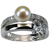 Cubic Zirconia Butterfly Cultured Pearl Platinum Overlay Sterling Silver Ring
