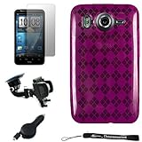 Magenta Smooth Durable TPU Skin with Argyle Texture Design Protector / Silicone Gel Skin Cover Case for HTC Inspire 4G Android Cell Phone ( AT&T ) * Includes Anti Glare Screen Protector Guard * Includes a 360° Rotatable Windshield Mount and a Retractable Rapid Travel Car Charger.