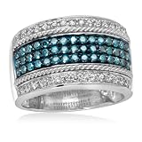 Blue Diamond Fashion Ring 1 Carat (Ctw) 14K White Gold Ring