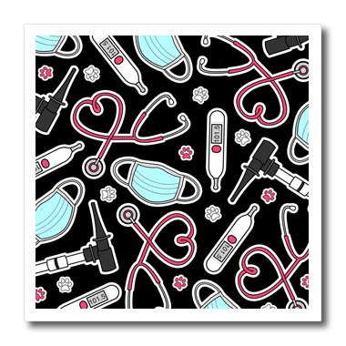 ht_172116_3 Janna Salak Designs Occupational Gifts - Cute Veterinarian or Veterinary Technician Love Pattern Black - Iron on Heat Transfers - 10x10 Iron on Heat Transfer for White Material