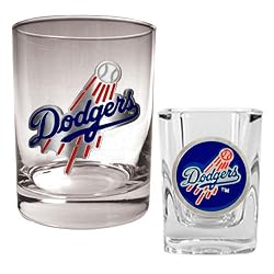 Los Angeles Dodgers MLB Rocks Glass & Square Shot Glass Set - Primary Logo