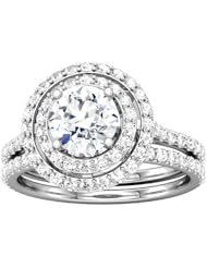 Ann Harrington Jewelry Platinum 5/8 Ct Tw Diamond Double Halo Antique Style Semi Mount Ring, 6.5 mm (for 1 Ct) Round Setting