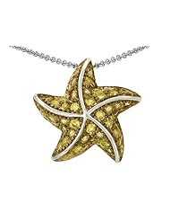 Original Star K (tm) Starfish Pendant With Round Simulated Citrine in 925 Sterling Silver