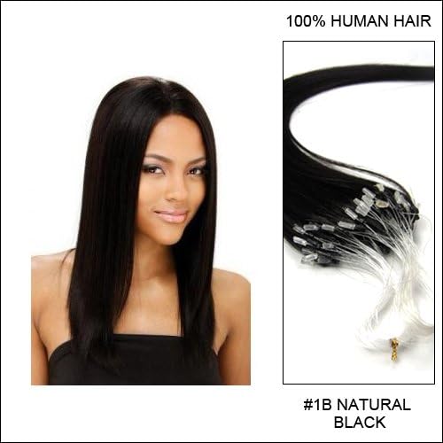Hairup 16" inches Remy human hair extensions for full head hair pieces women beauty style loop micro ring/loop Beads Tipped Premium Hairup Remy human hair extensions for full head hair pieces women beauty style_100 Strands_Natural Black_1b_(0.5g/s)_50g Weight Straight Style