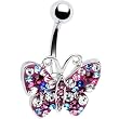 Multi Crystal Purple Butterfly Belly Ring