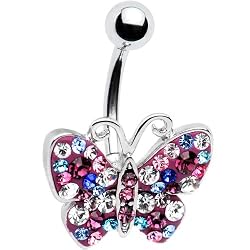 Multi Crystal Purple Butterfly Belly Ring