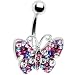 Multi Crystal Purple Butterfly Belly Ring