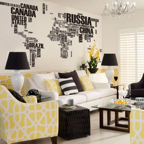 World Map Consists Of Words -Vinyl Wall Lettering Stickers Quotes And Sayings Home Art Decor Decal