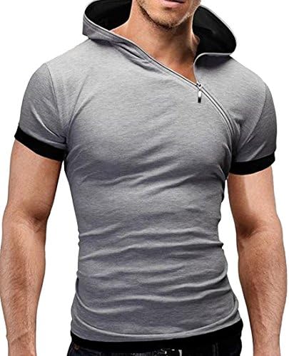 Zimaes Men Hooded Casual Zipped Slim Fit Short-Sleeve Tees 2 M