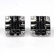 Men's Sterling Silver Earrings with Black and Clear CZ - Square - 16 x 16 mm