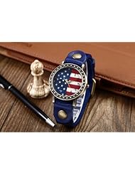 Youyoupifa Ladies Polka Dot Side United States Flag Blue Leather Strap Quartz Watch