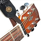Acoustic Guitar Strap Button Holder; NEW 2 Guitar Picks & Key Chain Pack! Brown Leather with Metal Fastener; Replaces String Tie; Fits Above Neck on Headstock; Compatible With Most Models and Straps