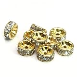 100 Pcs Swarovski Crystal Rondelle Spacer Bead Gold Plated 8mm Crystal White (001)