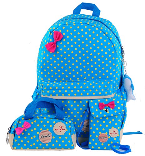 Efreewd Polka Dot 3pcs Kids Book Bag School Backpack Handbag Purse Girls Teen