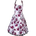 Pretty Kitty Fashion 50s Wei� Rosa Blume Neckholder Cocktail Kleid