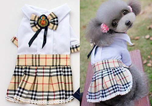 Dogloveit Cotton British Style Dress Dog Clothes For Cat Puppy,White,Medium