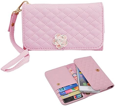 VAMVAZ Fashion Pink Diamond Pattern Rhinestone Rose Wristlet Snaps PU Leather Flip Wallet Pouch Case Cover Skin For Apple iPhone 4 4G 4S 5 5G 5S 5C iPod Touch 5 BlackBerry Z10 HTC One Mini SONY XPeria Z1 Compact NOKIA Lumia 928