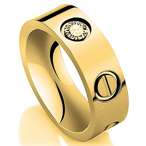 FHMZ(TM) Designer Screw Head CZ Band Love Wedding Ring Couples Rings Gold Finish Sizes 6 - 11