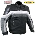 Men's Armored Black and Grey Tri-Tex&trade; Fabric With Leather Trim Jackets and Level-3 Advanced Armor - Size : Large
