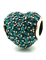Pro Jewelry .925 Sterling Silver " Turquoise Cz Pavé Heart Sterling Silver Charm " Compatible with Pandora Chamilia Kay Troll Bracelet