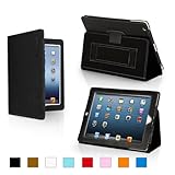 Snugg iPad 4 & iPad 3 Case - Leather Case Cover and Flip Stand with Elastic Hand Strap and Premium Nubuck Fibre Interior (Black) - Automatically Wakes and Puts the iPad 4 & 3 to Sleep. Superior Quality Design as Featured in GQ Magazine