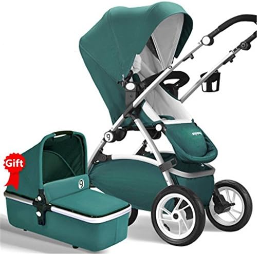 Certificated EN1888, AOV, SGS, 2 in 1(Standard Stroller+Separate Sleeping Basket), High-view, Suspension, Portable, Bidirectional, Folding Stroller (green)