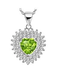 2.37 Ct Heart Shape Green Peridot 925 Sterling Silver Pendant with 18" Chain