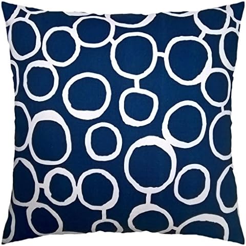 Cotton Canvas Circle Two Side Square Accent Decorative Throw Pillow Cover (Green-Blue Teal/White for 24 x 24 Inserts)