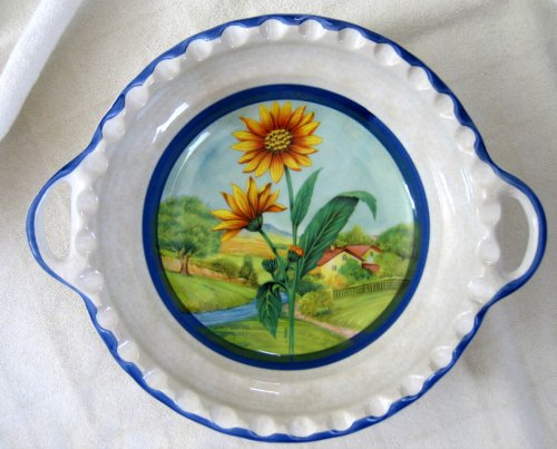 Kitchen: Due Torri   Signed Ceramic Sunflower Serving Bowl w Handles   Made in Italy