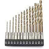 Tooluxe&reg; 10171L 1/4-inch Hex Shank Drill Bit Set with Quick Change Design, Titanium Coated Steel | 13-Piece Set