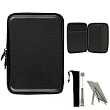 Black Carbon Fiber Durable Slim Protective Eva Storage Cover Cube Carrying Case with Mesh Pocket for For Amazon Kindle Touch ( Wi-Fi 6 E Ink Display ) + a Pocket 2 Way Tablet Stand
