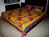 Hand, Block Printed, Multicolored Bedspread Set - Kantha Embroidery - 8
