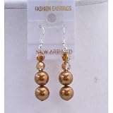 Erc437 Copper Pearls Earrings w/ Swarovski Copper Crystals Genuine Swarovski Pearls & Crystals Silver 92.5 Earrings