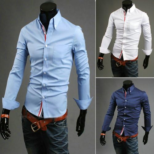 Zehui®  Mens Stylish Casual Slim Fit Shirt Long Sleeve T-shirts Button Front Tops