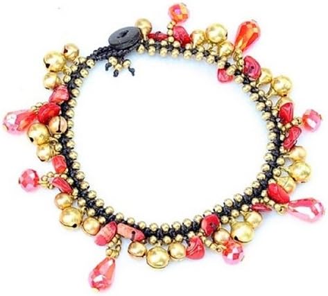 Ankle Bracelet With Bell - Red Colour : Handmade Jewelry Ankle Bracelet (9.5")