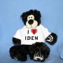 Plush Black Teddy Bear (Thumples) toy with I Love Iden
