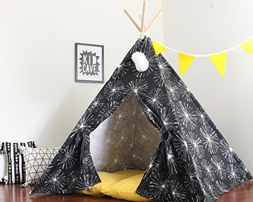 Kids Teepee Play Tent, Black and White Fabric, Large Play Tee Pee, Heavy Fabric, Fort, Wigwam, Playhouse