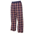 Orange and Navy Blue tartan plaid check flannel cotton pants for lounging, sleep, sports. Unisex relaxed fit, exposed elastic waist