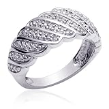 Chic and Sleek: Sterling Silver Beaded Swirl Engagement Ring with CZ Diamond