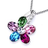 Pugster Exceedingly Beautiful Colorful Swarovski Crystal Flower Pendant Necklace