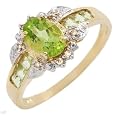 Nice Brand New Ring With 1.05ctw Precious Stones - Genuine Diamonds, Peridots in Yellow Gold
