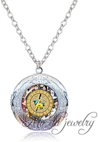 PreSea Antique Silver Plated Locket Pendant Necklace Gravity Falls Bill Cipher Wheel Necklace Pendant Homestuck Jewelry For Women