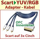 3 m  Scart - YUV/RGB Adapter-Kabel ; Scart - Stecker auf 3 x Video Cinch Stecker 75 Ohm; OFC Innenleiter - 
